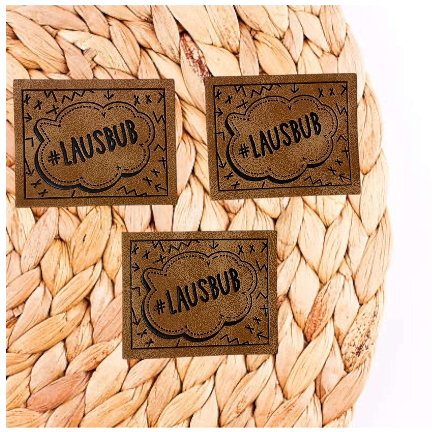 1 Kunstleder Label - # Lausbub - Braun - zum aufnähen- 4x5cm Rechteckig