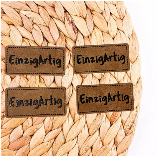 1 Kunstleder Label - EinzigArtig - Braun - zum aufnähen - 2,5x5cm Rechteckig