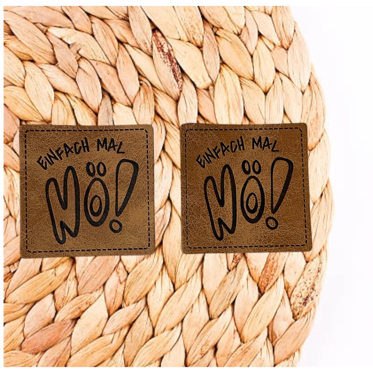1 Kunstleder Label - Einfach mal Nö - Braun - zum aufbügeln - 4cm Quadratisch