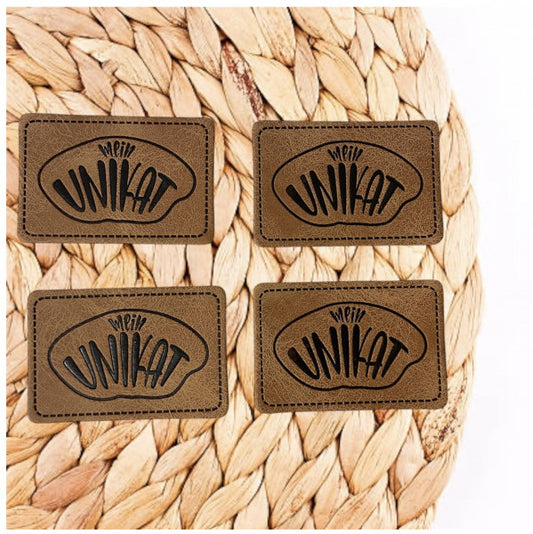1 Kunstleder Label - Mein Unikat - Braun - zum aufnähen - 3x4cm Rechteckig