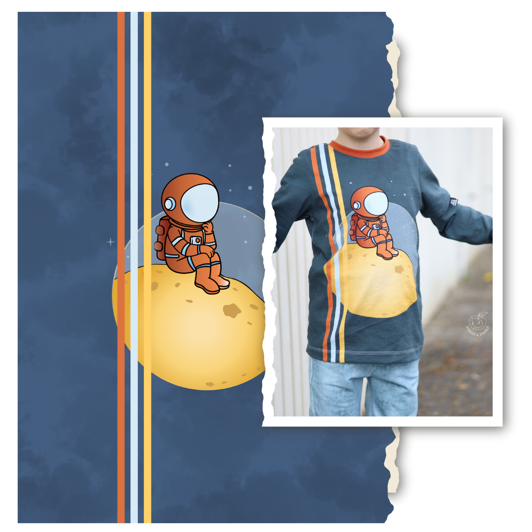 French Terry - Panel Astronaut - Blaue Nacht - GroWi Design - Bio Qualität
